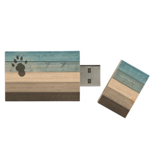 SlipperyJoes otter paw wood crate texture bear co Wood Flash Drive