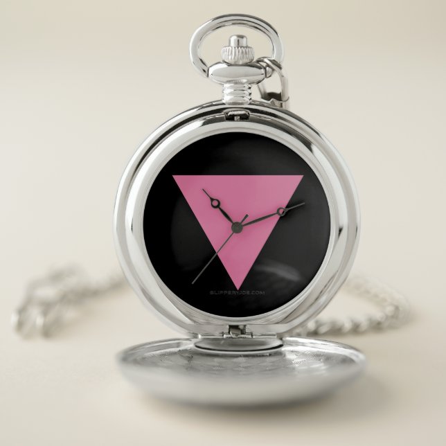 SlipperyJoe's pink triangle flag bright pink symbo Pocket Watch (Inside)