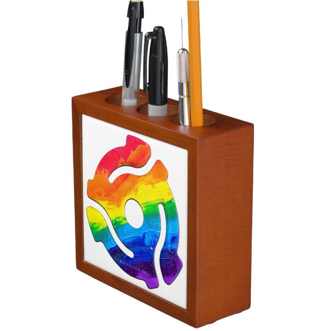 SlipperyJoe's plastic 45 RPM record adapter vibran Desk Organizer (In Situ)