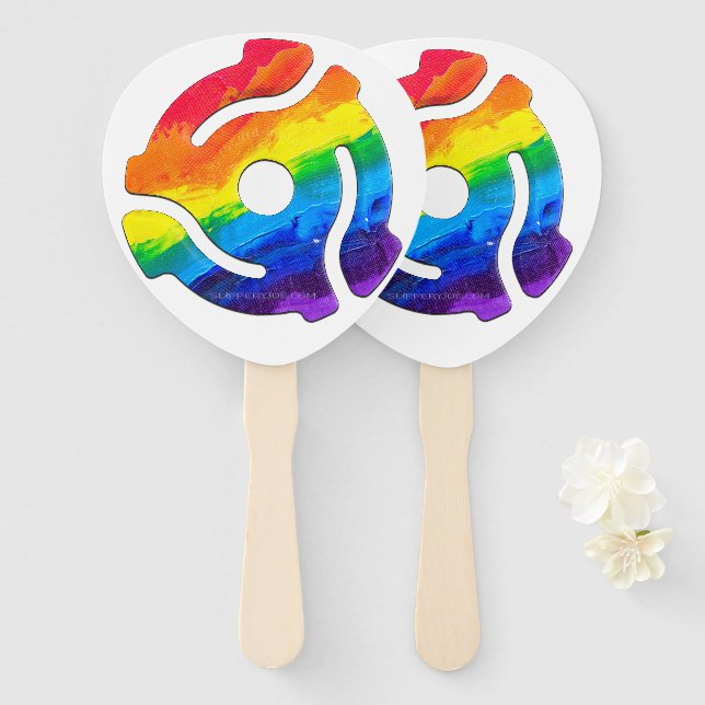 SlipperyJoe's plastic 45 RPM record adapter vibran Hand Fan (Front and Back)