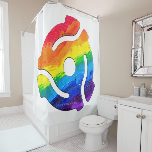 SlipperyJoe's plastic 45 RPM record adapter vibran Shower Curtain (In Situ)