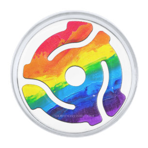 SlipperyJoe's plastic 45 RPM record adapter vibran Silver Finish Lapel Pin