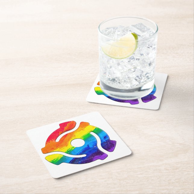 SlipperyJoe's plastic 45 RPM record adapter vibran Square Paper Coaster (Insitu)