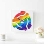 SlipperyJoe's plastic 45 RPM record adapter vibran Square Wall Clock<br><div class="desc">SlipperyJoe's plastic 45 RPM record adapter vibrant rainbow tie-dye design spindle insert contemporary pop-art vibe red orange yellow green blue purple retro meets modern 7-inch vinyl artistic gay pride gifts LGBTQIA merging nostalgia with modern identity standard turntables</div>