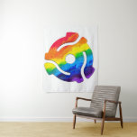 SlipperyJoe's plastic 45 RPM record adapter vibran Tapestry<br><div class="desc">SlipperyJoe's plastic 45 RPM record adapter vibrant rainbow tie-dye design spindle insert contemporary pop-art vibe red orange yellow green blue purple retro meets modern 7-inch vinyl artistic gay pride gifts LGBTQIA merging nostalgia with modern identity standard turntables</div>