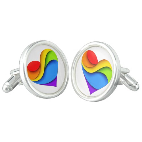 SlipperyJoes Pride Heart Curves heart_shaped 3_D  Cufflinks