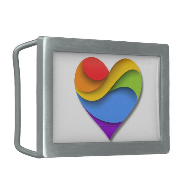 SlipperyJoe's pride heart curves shape 3-D three-d Belt Buckle (Front Left)