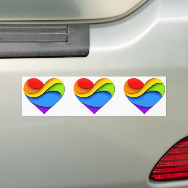 SlipperyJoe's pride heart curves shape 3-D three-d Bumper Sticker (On Car)