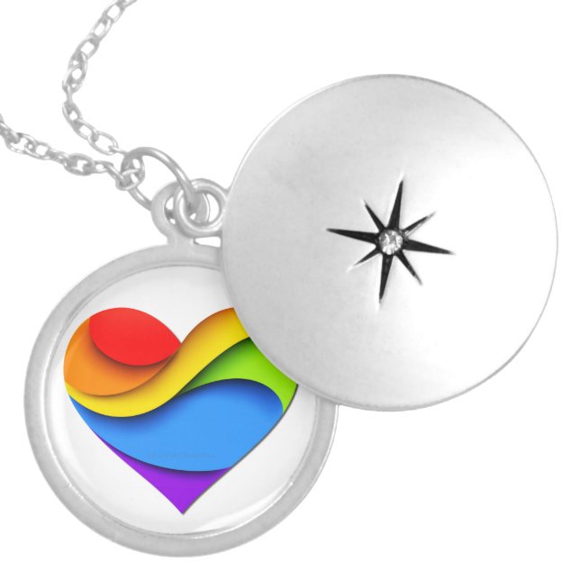 SlipperyJoe's pride heart curves shape 3-D three-d Locket Necklace (Front)