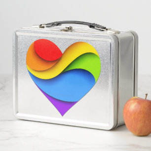 SlipperyJoe's pride heart curves shape 3-D three-d Metal Lunch Box