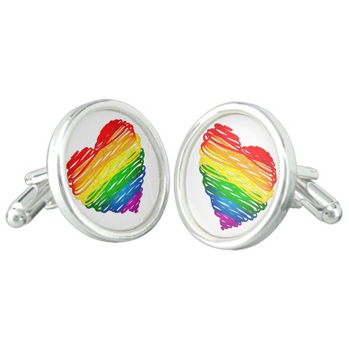 SlipperyJoes Pride Heart Scribbles heart shape dr Cufflinks