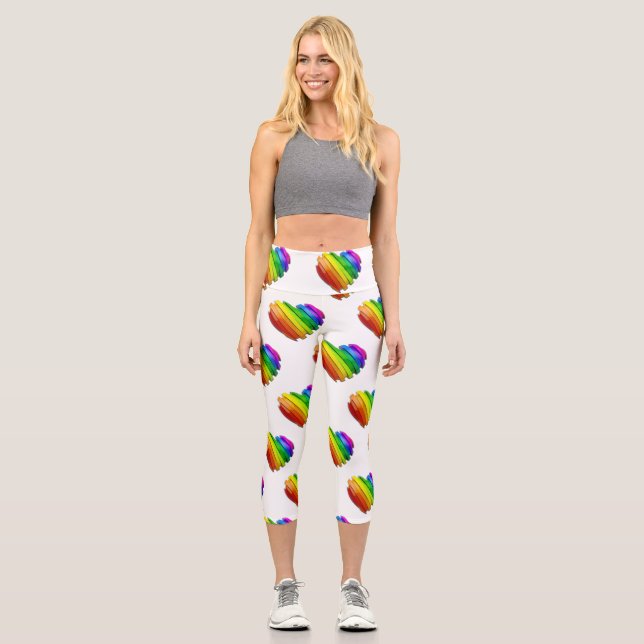SlipperyJoe's pride heart shape multiple horizonta Capri Leggings (Front)