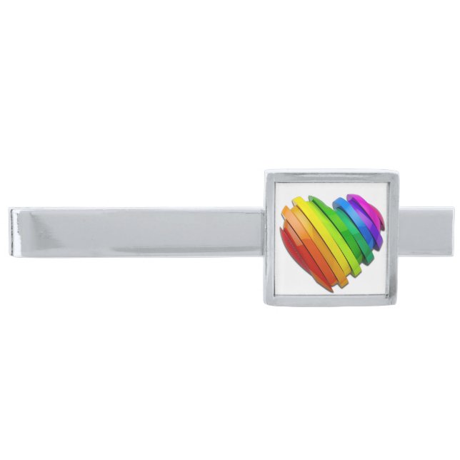 SlipperyJoe's pride heart shape multiple horizonta Silver Finish Tie Bar (Front)