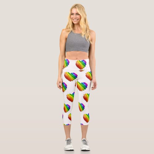 SlipperyJoes pride heart slices shaped glossy shi Capri Leggings