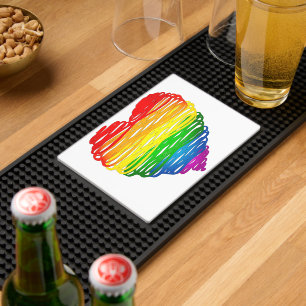 SlipperyJoe's pride scribbled heart shape drawing Bar Mat