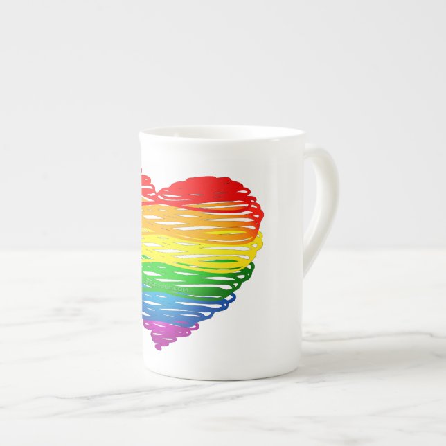 SlipperyJoe's pride scribbled heart shape drawing  Bone China Mug (Front Right)
