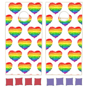 SlipperyJoe's pride scribbled heart shape drawing  Cornhole Set