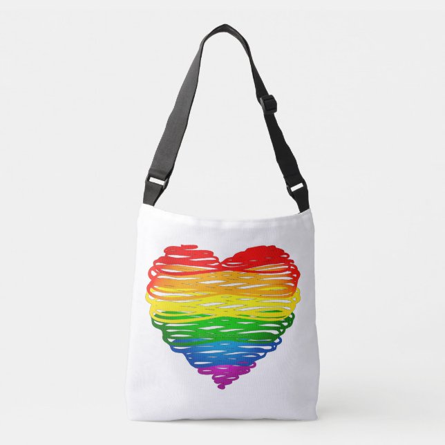 SlipperyJoe's pride scribbled heart shape drawing  Crossbody Bag (Front)