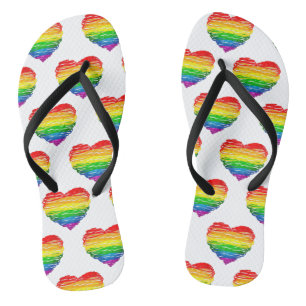 SlipperyJoe's pride scribbled heart shape drawing  Flip Flops