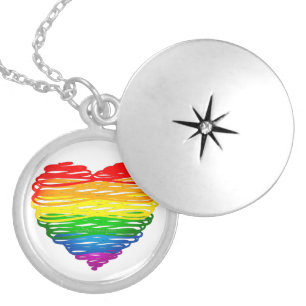 SlipperyJoe's pride scribbled heart shape drawing  Locket Necklace