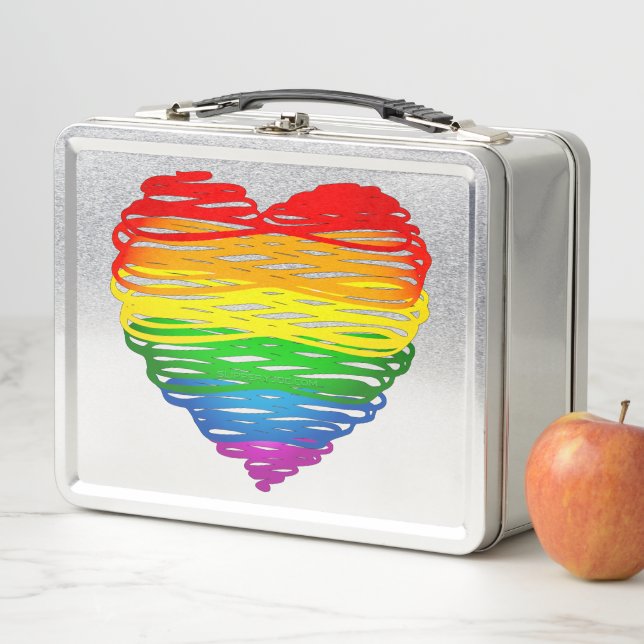 SlipperyJoe's pride scribbled heart shape drawing  Metal Lunch Box (In Situ)