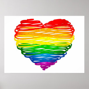 SlipperyJoe's pride scribbled heart shape drawing  Poster