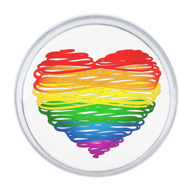 SlipperyJoe's pride scribbled heart shape drawing  Silver Finish Lapel Pin (Front)