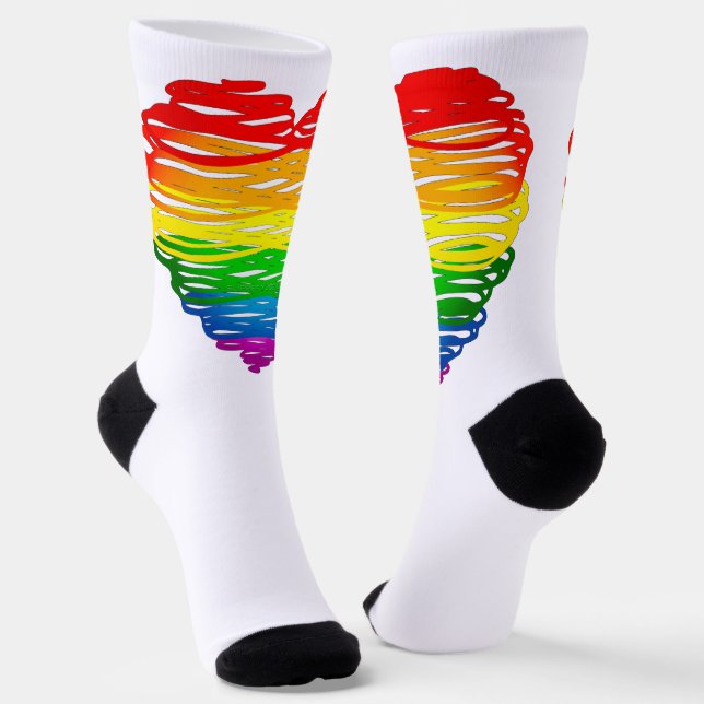 SlipperyJoe's pride scribbled heart shape drawing  Socks (Angled)