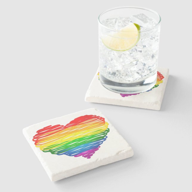 SlipperyJoe's pride scribbled heart shape drawing  Stone Coaster (Side)