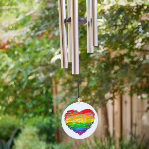 SlipperyJoe's pride scribbled heart shape drawing Wind Chime