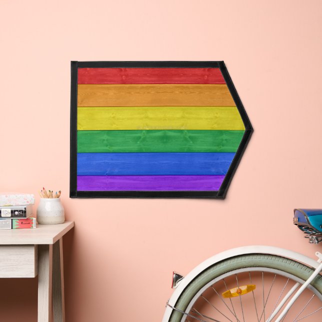 SlipperyJoe's pride wooden flag horizontal rainbow (Insitu 2)