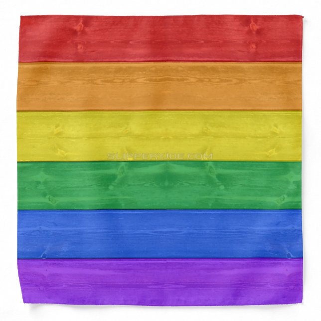 SlipperyJoe's pride wooden flag horizontal rainbow Bandana (Front)