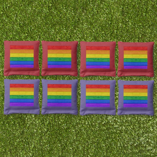 SlipperyJoe's pride wooden flag horizontal rainbow Cornhole Bags (Set)
