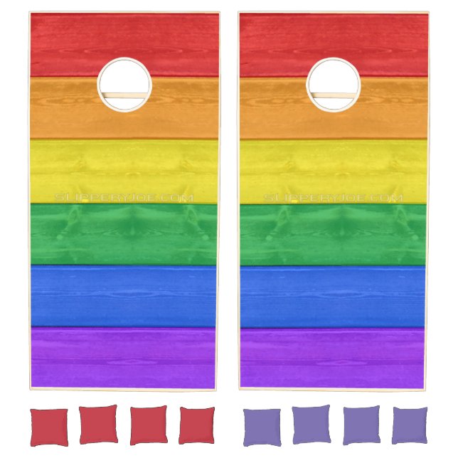 SlipperyJoe's pride wooden flag horizontal rainbow Cornhole Set (Set)