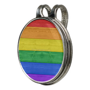 SlipperyJoe's pride wooden flag horizontal rainbow Golf Hat Clip