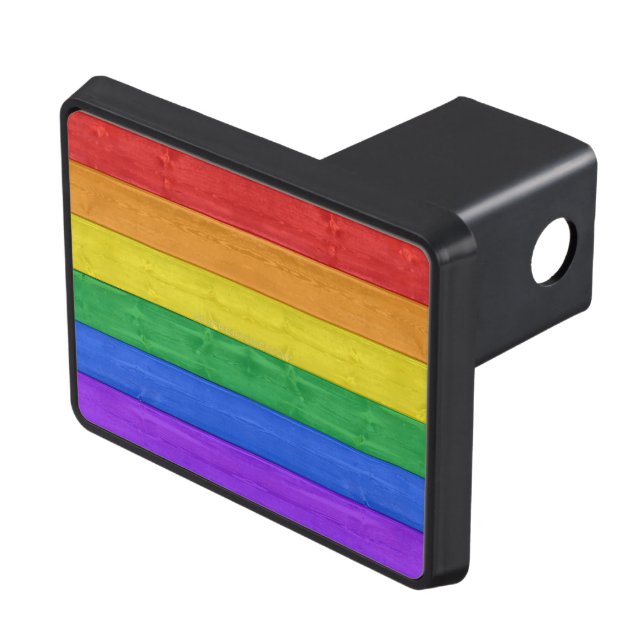 SlipperyJoe's pride wooden flag horizontal rainbow Hitch Cover (Top Right)