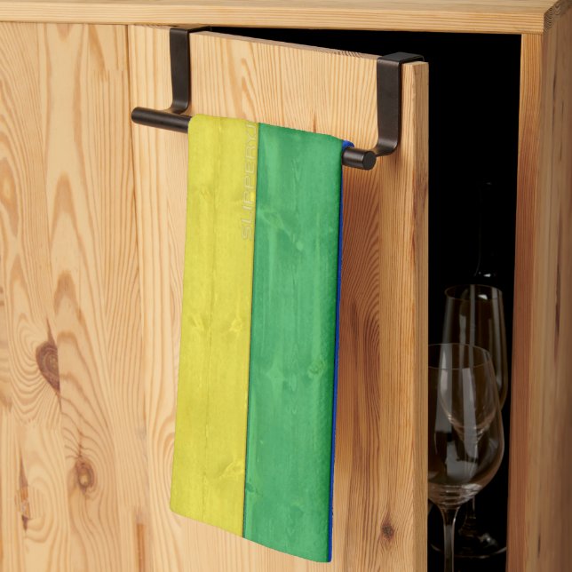 SlipperyJoe's pride wooden flag horizontal rainbow Kitchen Towel (Thirds Fold)