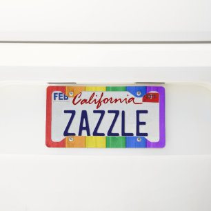 SlipperyJoe's pride wooden flag horizontal rainbow License Plate Frame