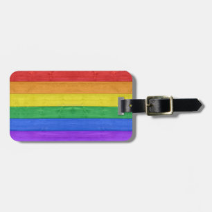 SlipperyJoe's pride wooden flag horizontal rainbow Luggage Tag