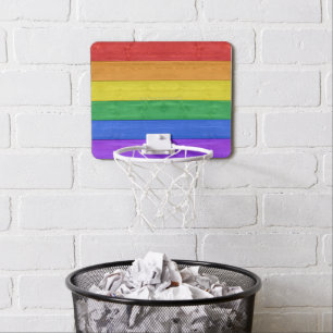 SlipperyJoe's pride wooden flag horizontal rainbow Mini Basketball Hoop