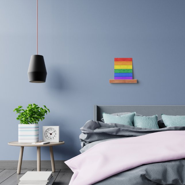 SlipperyJoe's pride wooden flag horizontal rainbow Picture Ledge (Bedroom)
