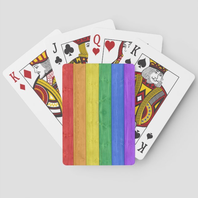 SlipperyJoe's pride wooden flag horizontal rainbow Poker Cards (Back)