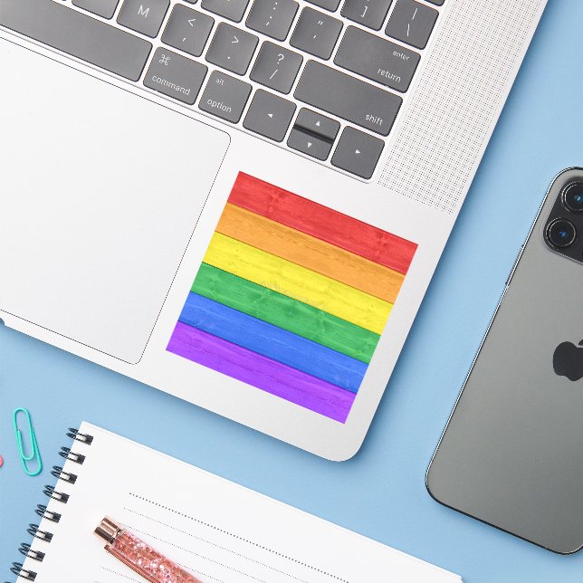 SlipperyJoe's pride wooden flag horizontal rainbow Sticker (Laptop w/ iPhone)