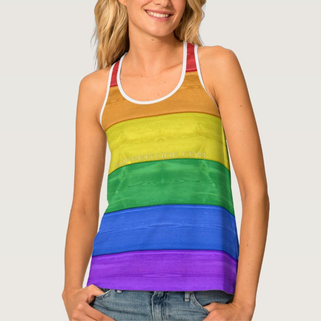 SlipperyJoe's pride wooden flag horizontal rainbow Tank Top (Front)