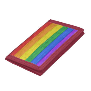 SlipperyJoe's pride wooden flag horizontal rainbow Trifold Wallet