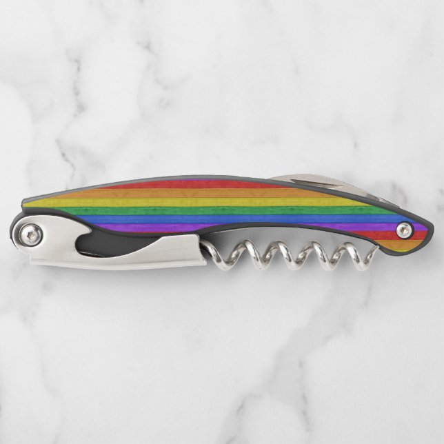 SlipperyJoe's pride wooden flag horizontal rainbow Waiter's Corkscrew (Front)