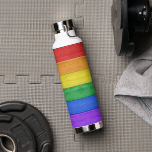 SlipperyJoe's pride wooden flag horizontal rainbow Water Bottle