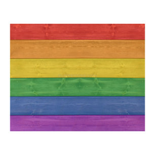 SlipperyJoe's pride wooden flag horizontal rainbow Wood Wall Art