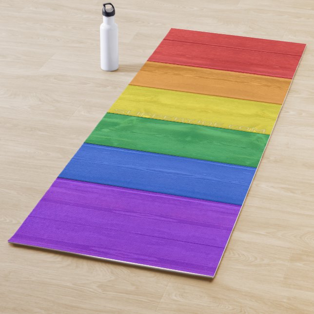 SlipperyJoe's pride wooden flag horizontal rainbow Yoga Mat (In Situ)