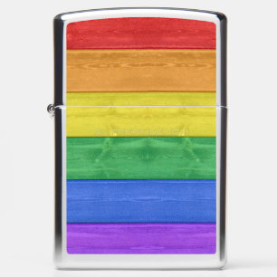 SlipperyJoe's pride wooden flag horizontal rainbow Zippo Lighter